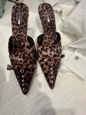 Jeffrey Campbell Free People New Leopard Print Pointed Toe Heel Mules
